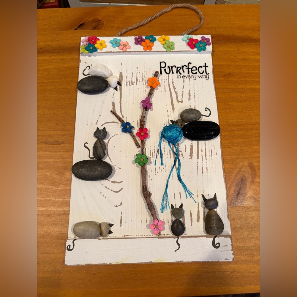 Handcrafted Cat and Flower Wall Art